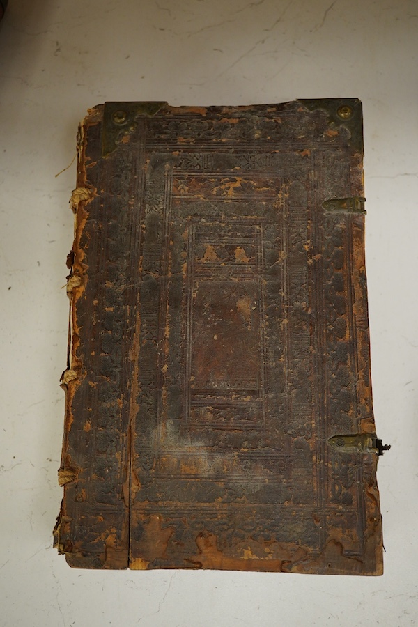 A 16th century German bible with embossed leather binding. Condition - poor